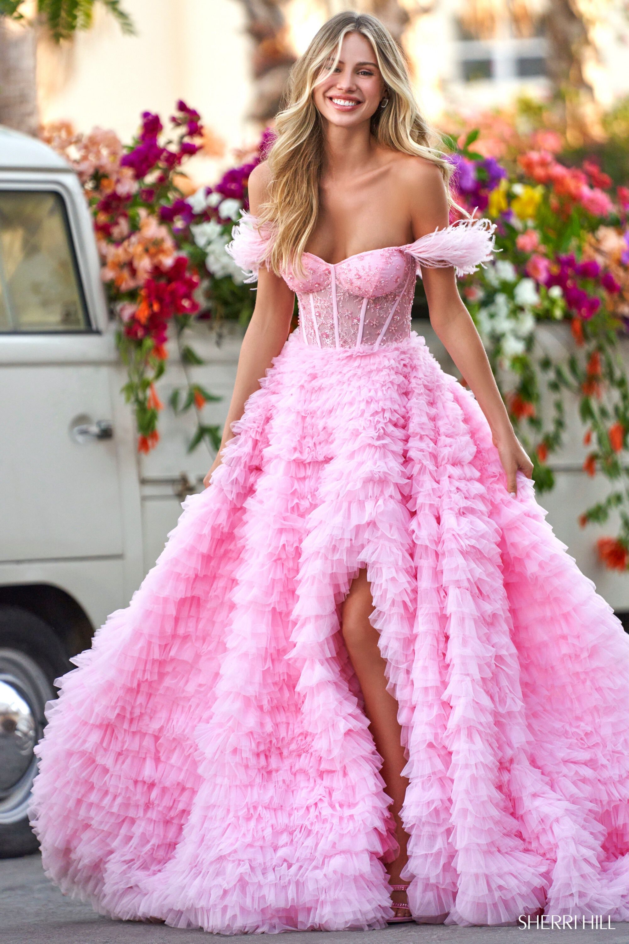 Sexy Pink Sheer Lace 3D Leaf African American Prom Dress
