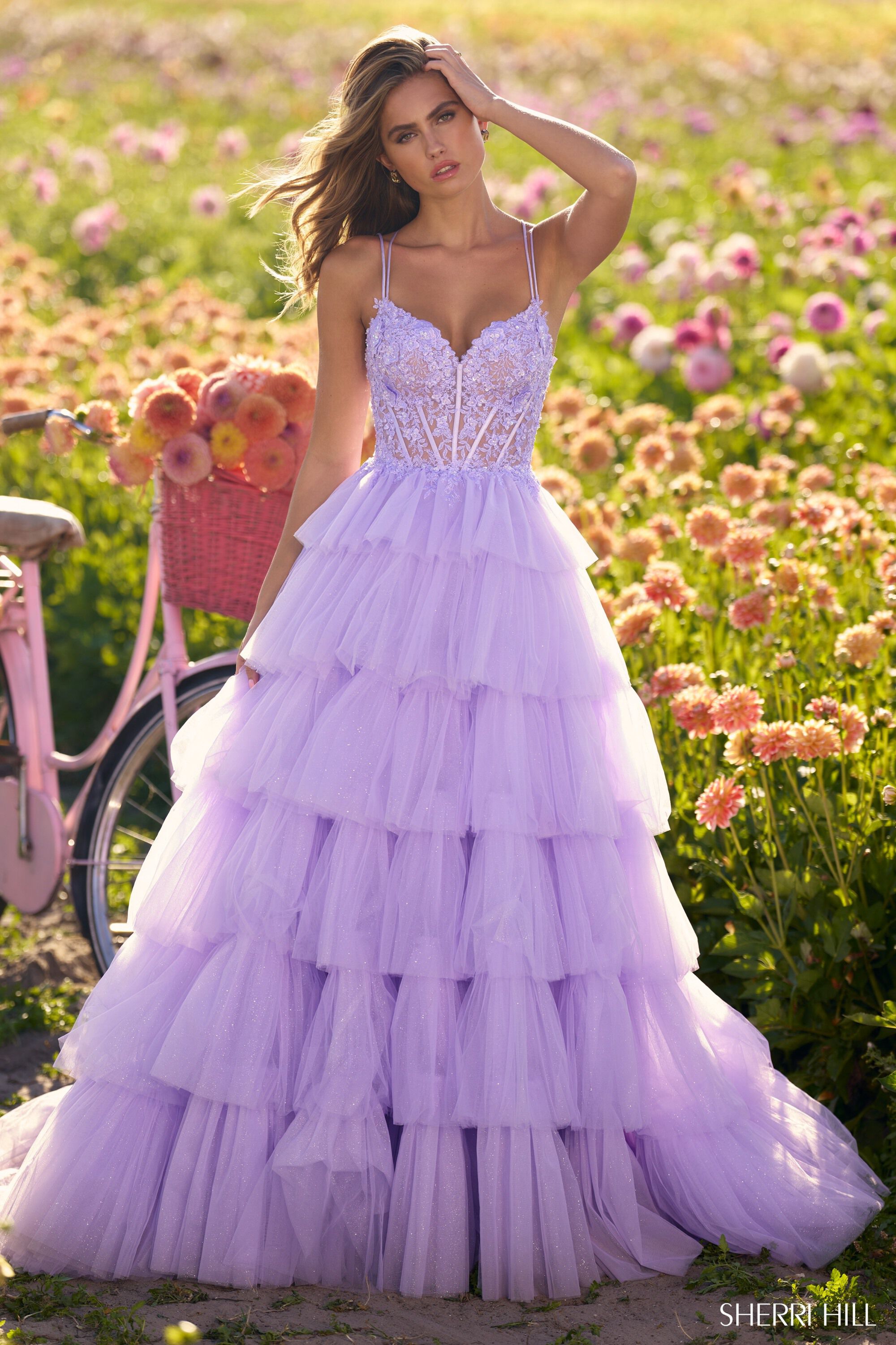 Sherri Hill Lace Corset Long Prom Dress 55059