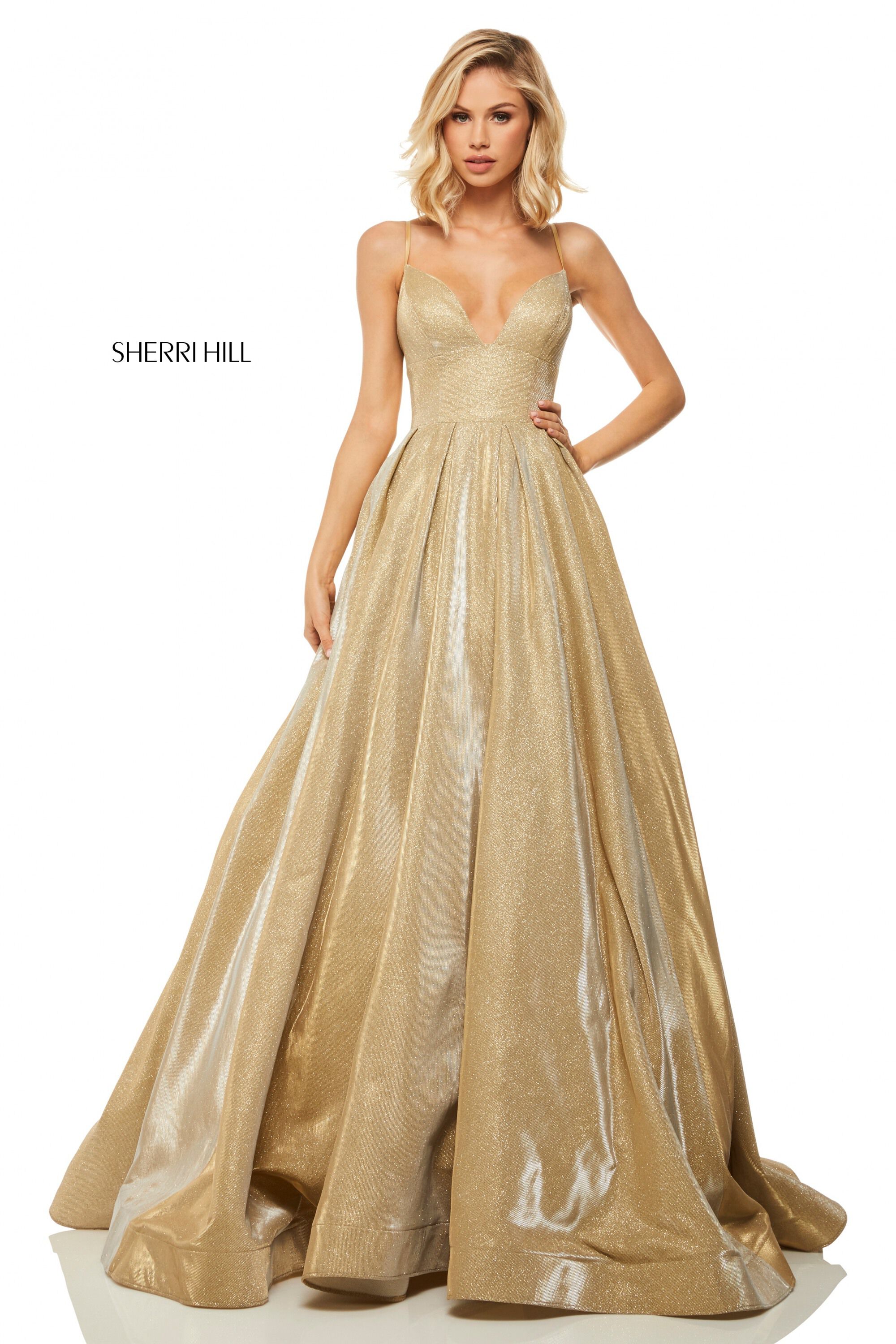 sherri hill gold dress
