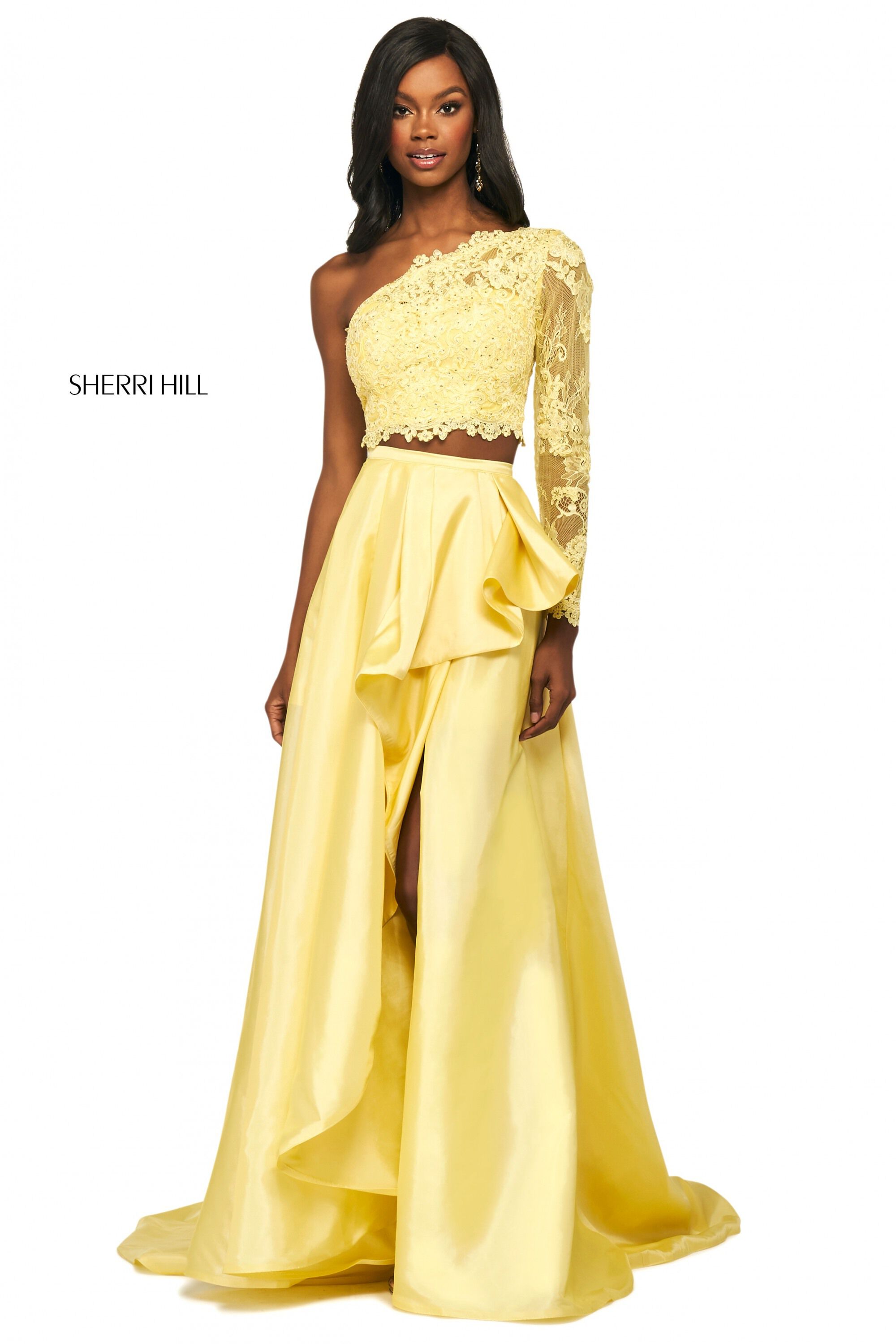 sherri hill yellow two piece