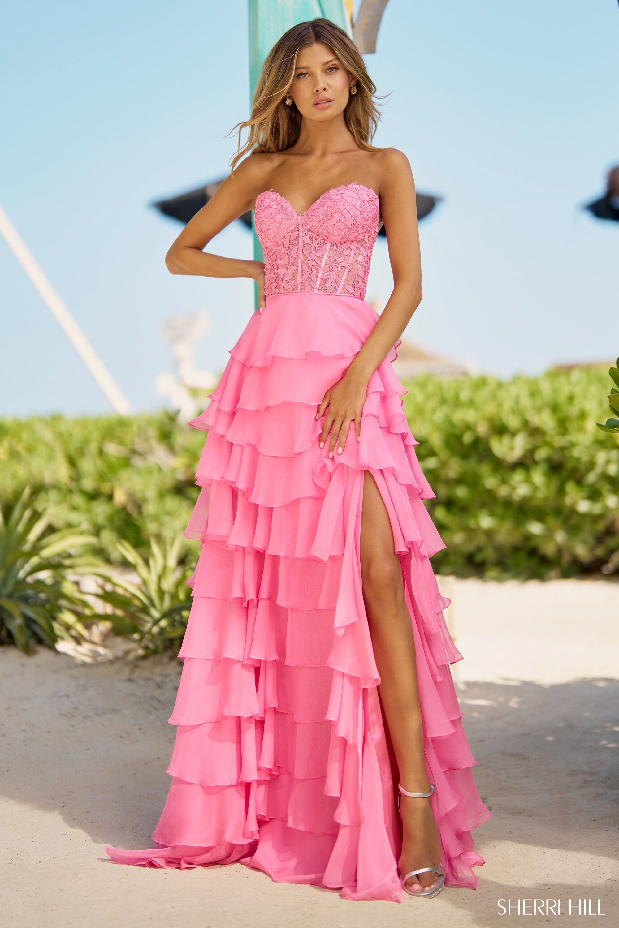 Sherri Hill Strapless Ruffle Ball Gown Prom Dress 55594 – Terry Costa