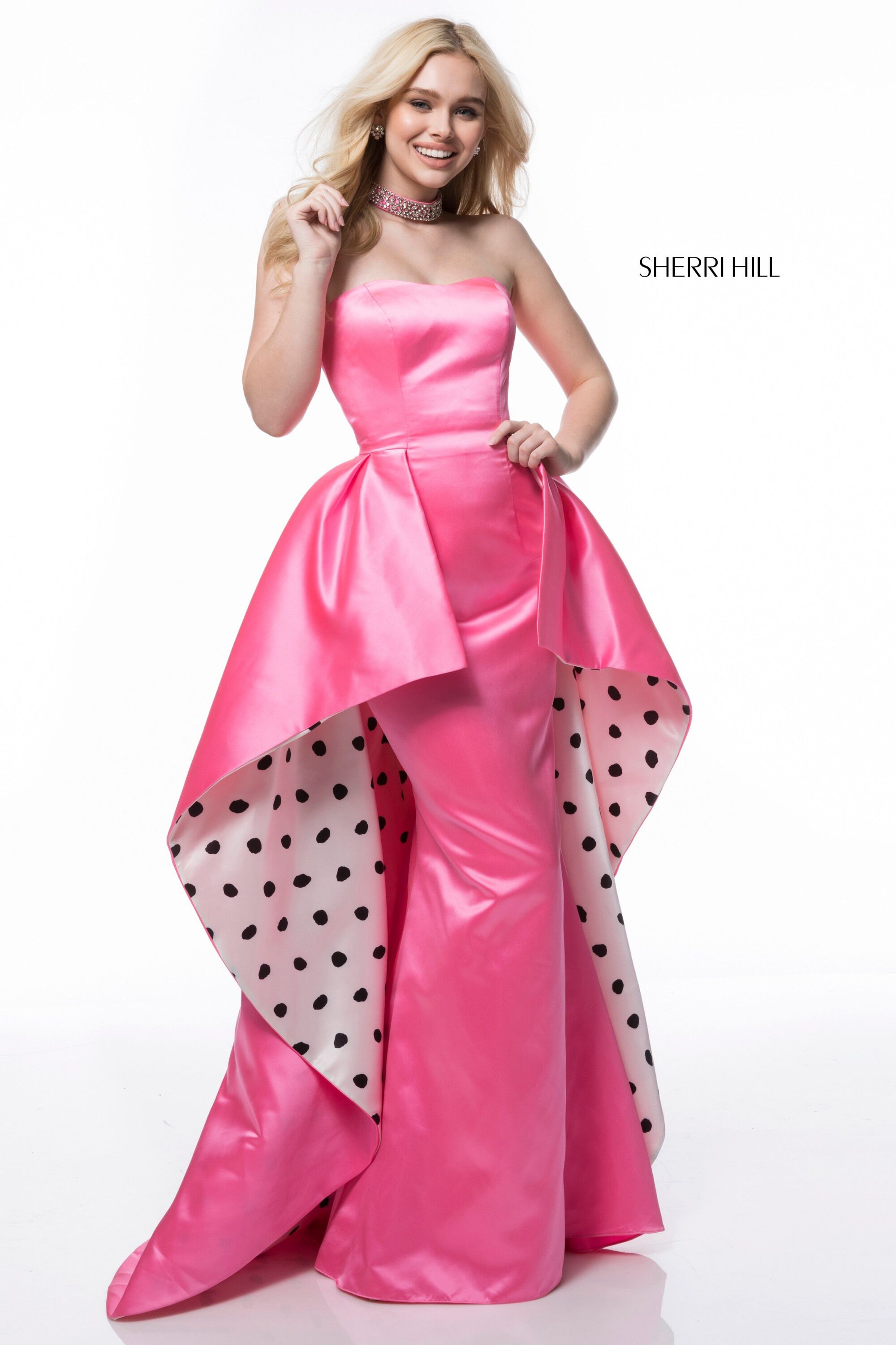 Sherri Hill Polka Dot Prom Dress and Pearl