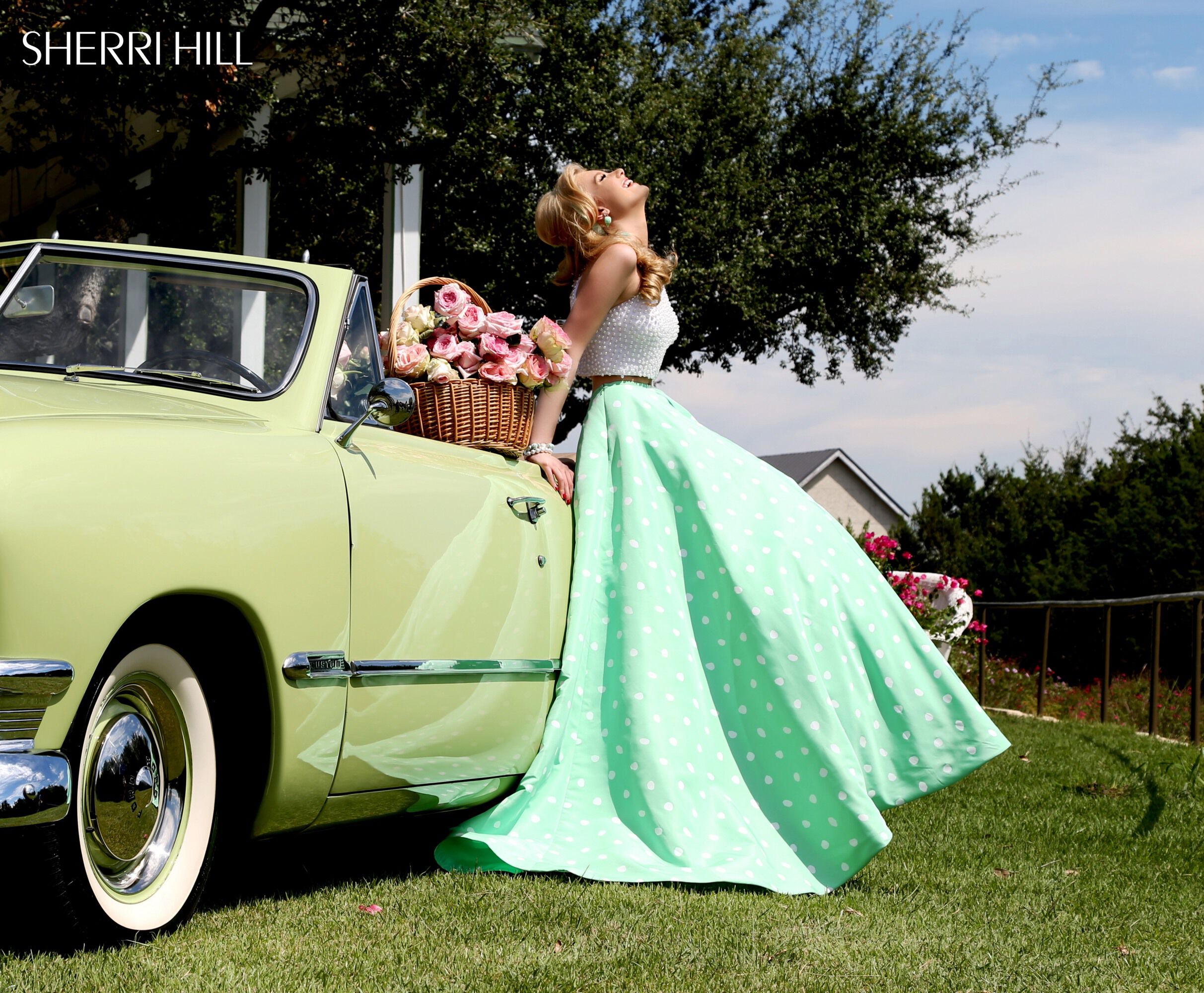 Sherri Hill Polka Dot Prom Dress and Pearl