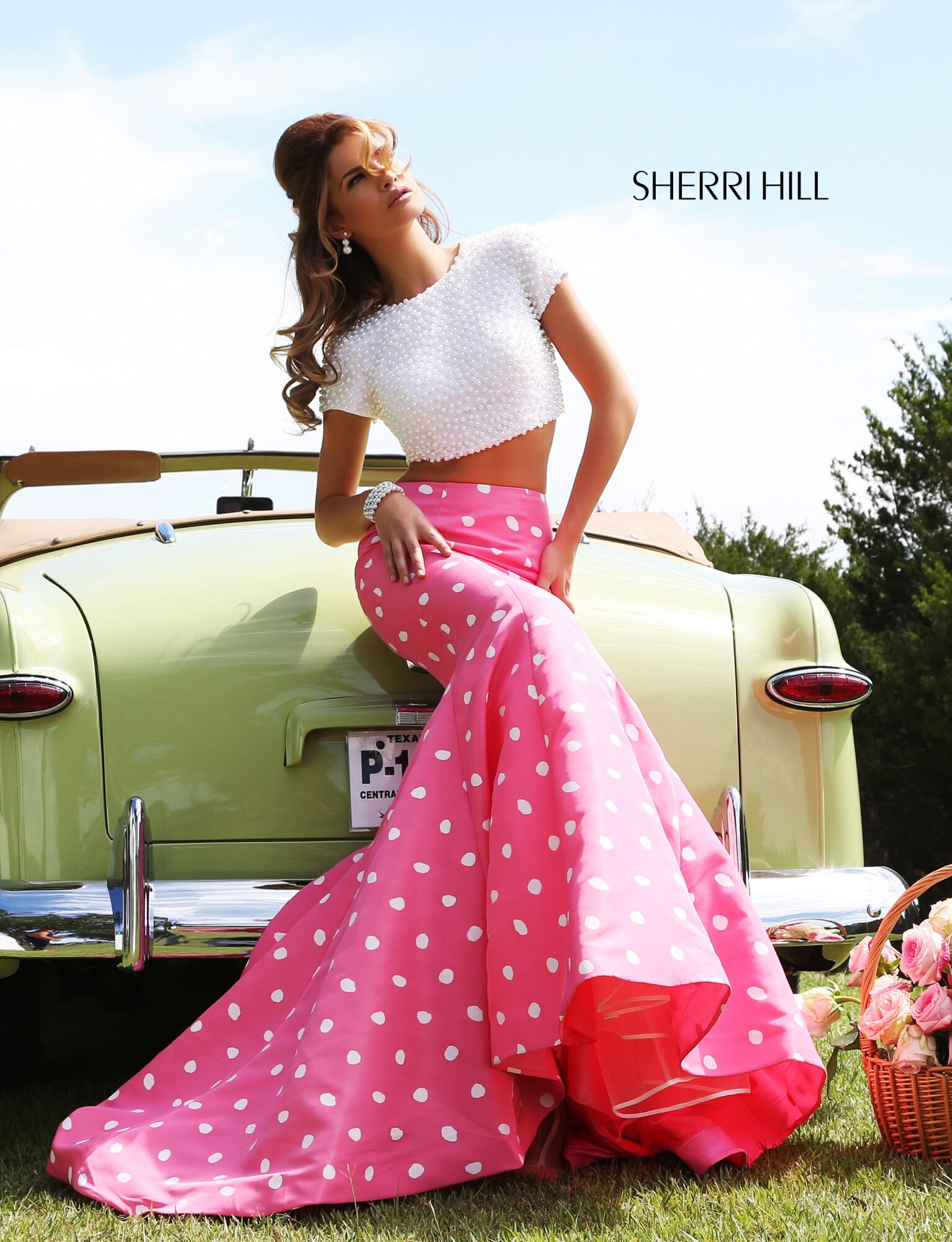 Sherri Hill Polka Dot Prom Dress and Pearl