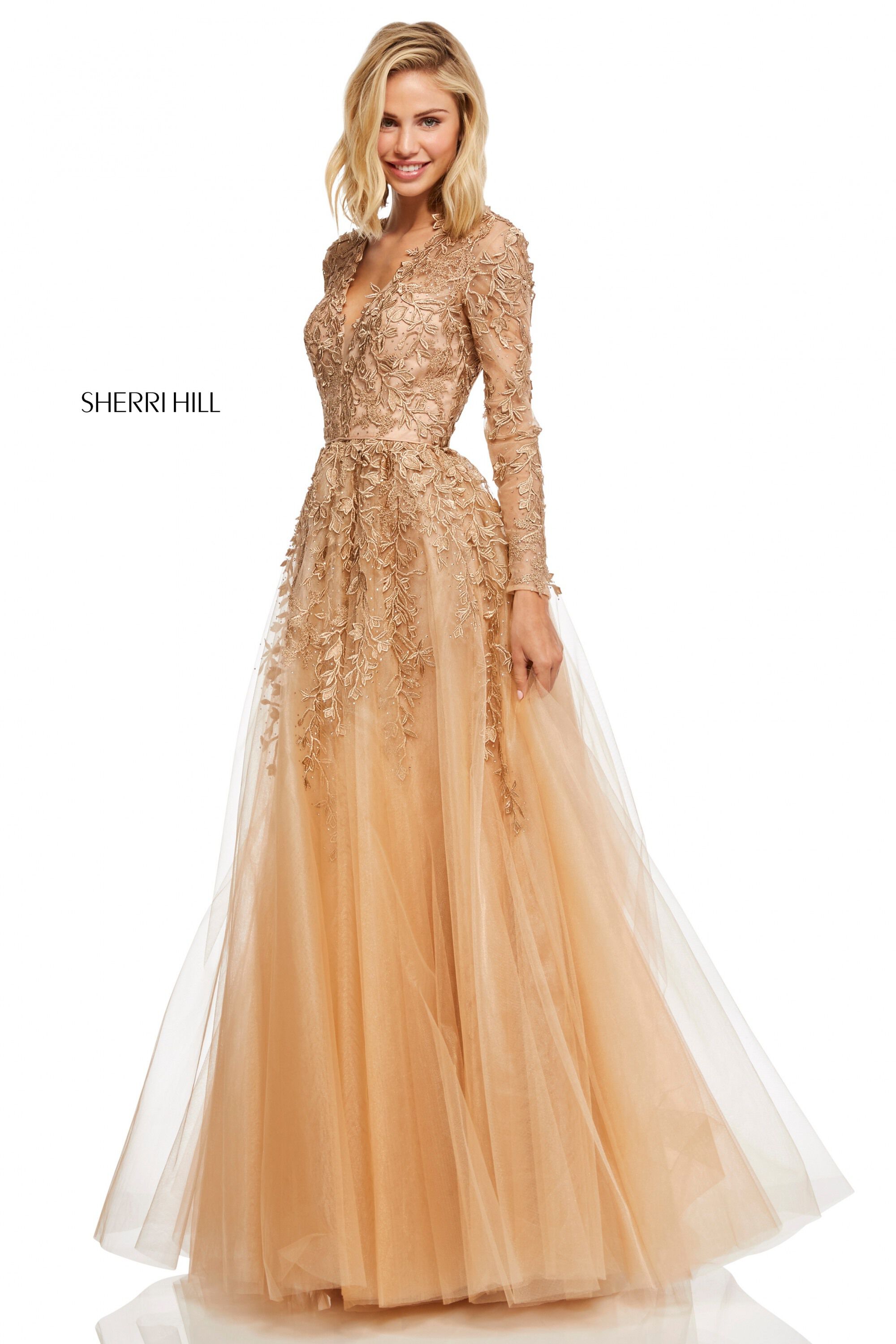 sherri hill gold dress