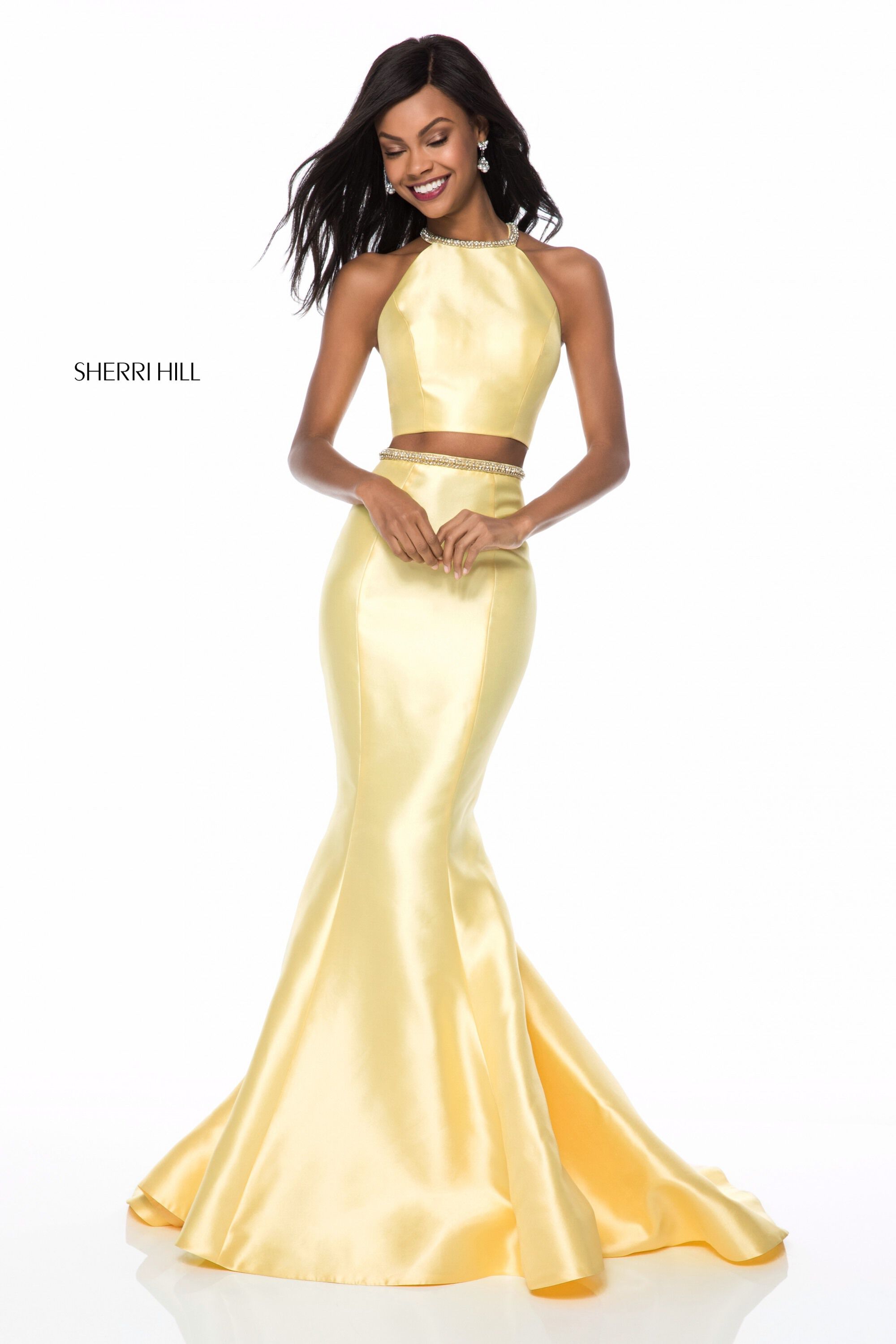 sherri hill yellow two piece