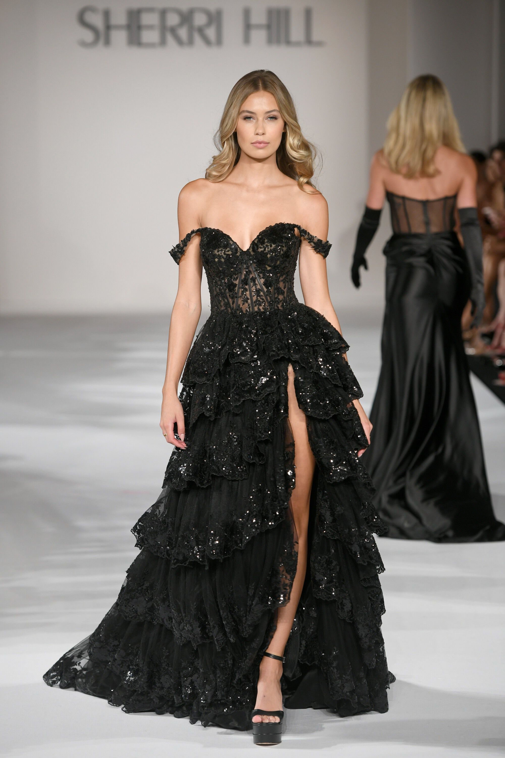 Black Strapless Dress - Sheer Lace Dress - Ruffled Dress - Dress