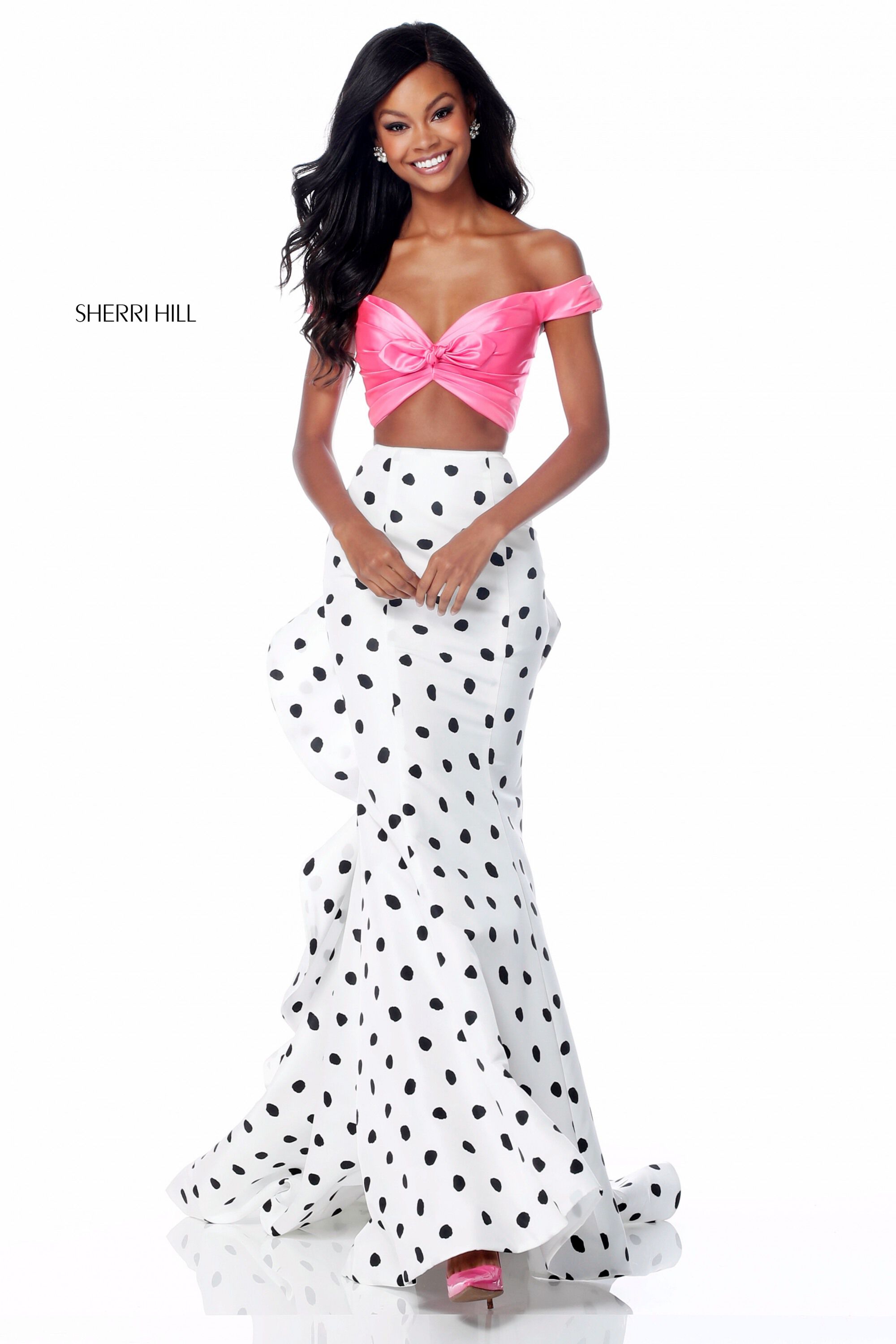 Sherri Hill Polka Dot Prom Dress and Pearl